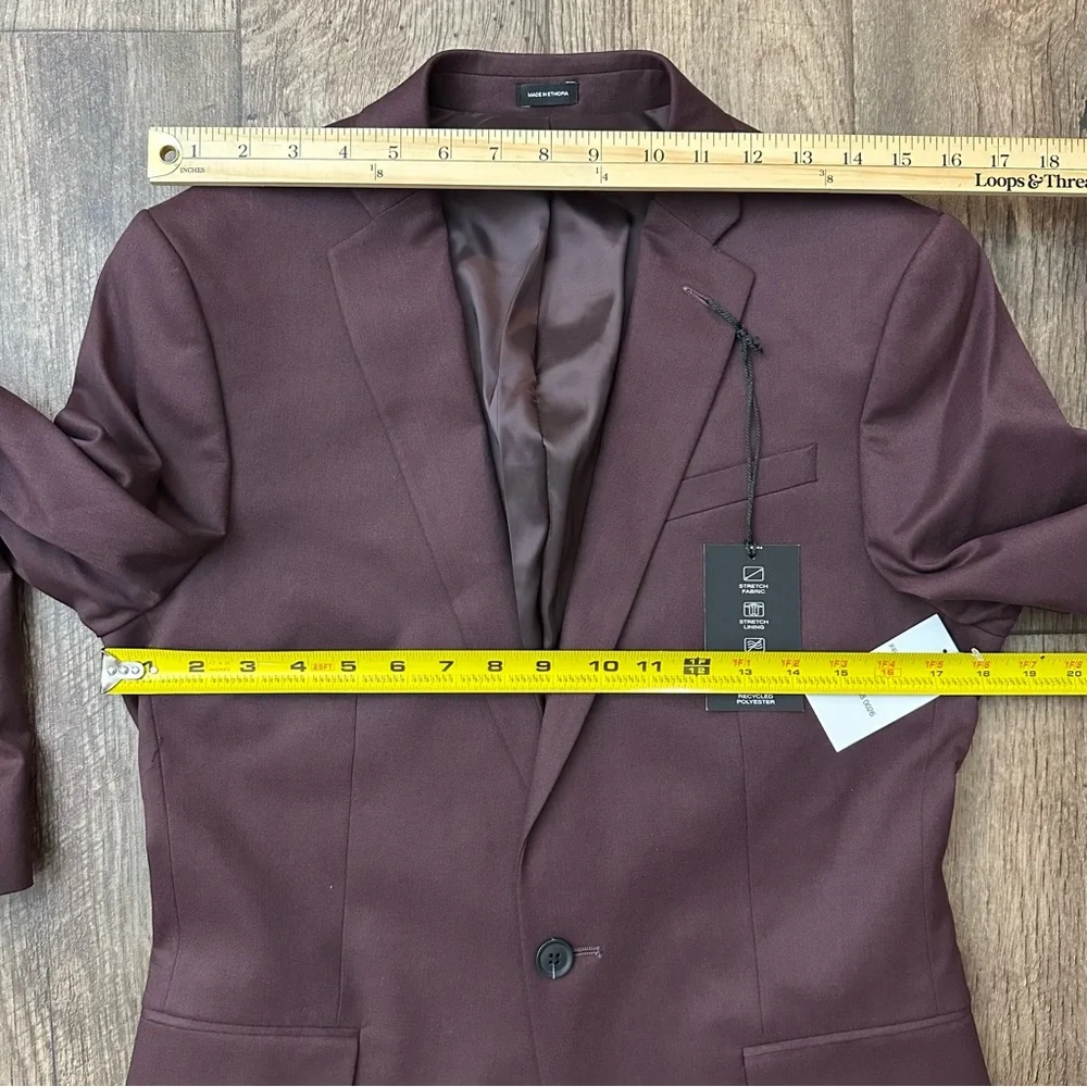 J Ferrar JF Classic Stretch Slim Fit Suit Blazer Men’s Size 36 Reg Burgundy
